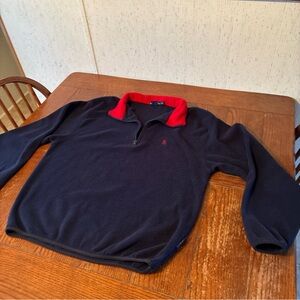 Nautica Fleece Jacket Men's L Navy Blue W/ Red 1/4 Zip Pullover